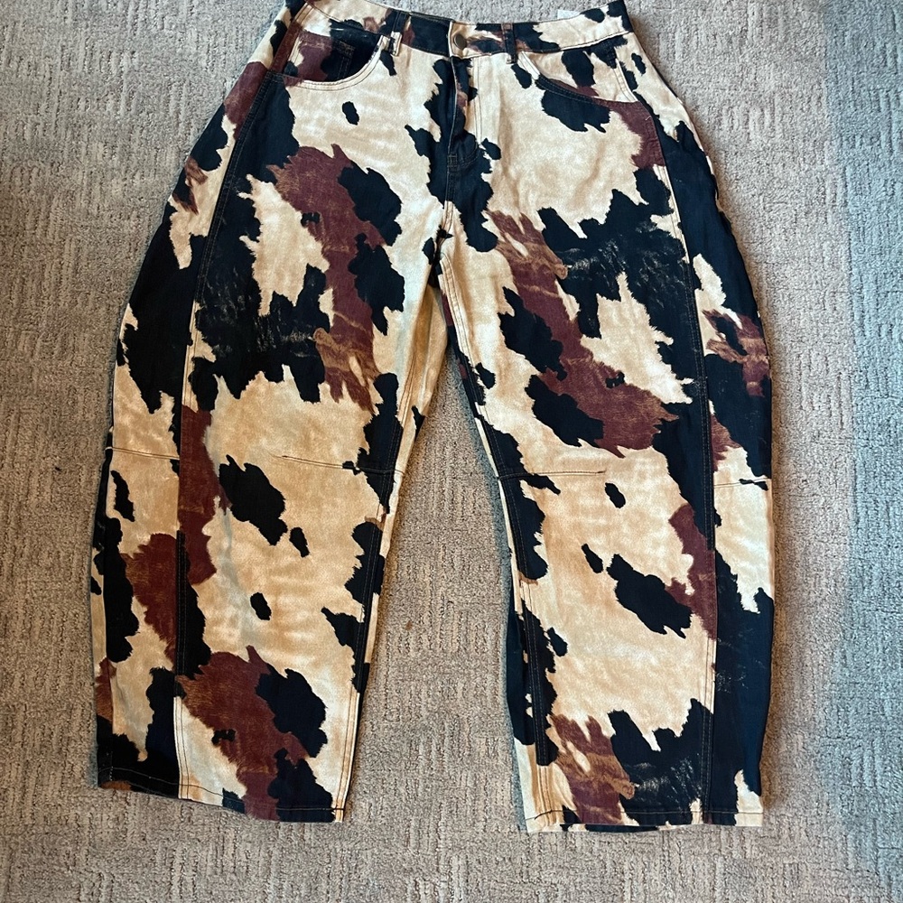 Cow Print Wide-Leg Pants